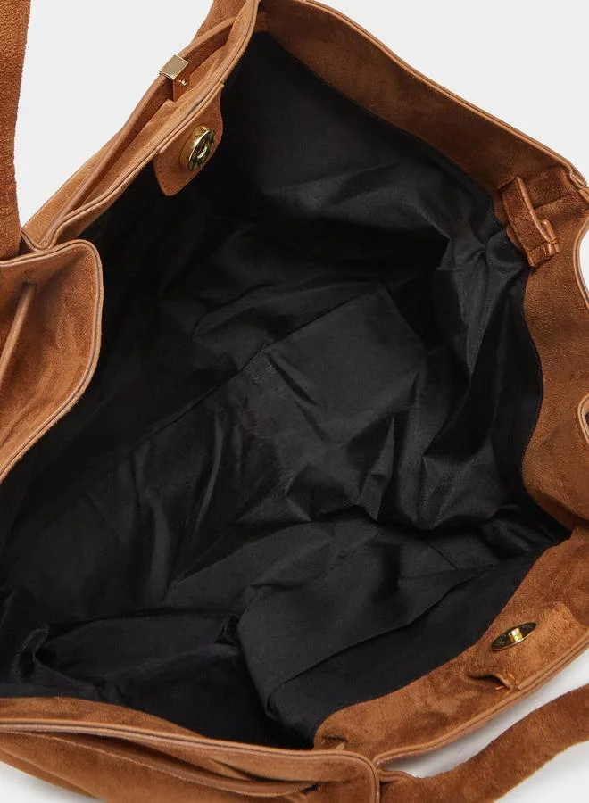 Styli Styli Suede Look Shoulder Bag with Belt Detail