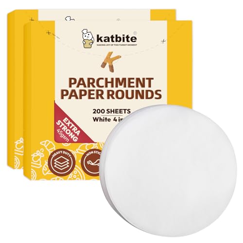 Katbite 4 Inch 400Pcs Parchment Paper Rounds, Round Parchment Paper for Cake Baking, Air Fryer Liners, Freezing, Tortilla Press(2 Pack of 200Pcs) - Image 1