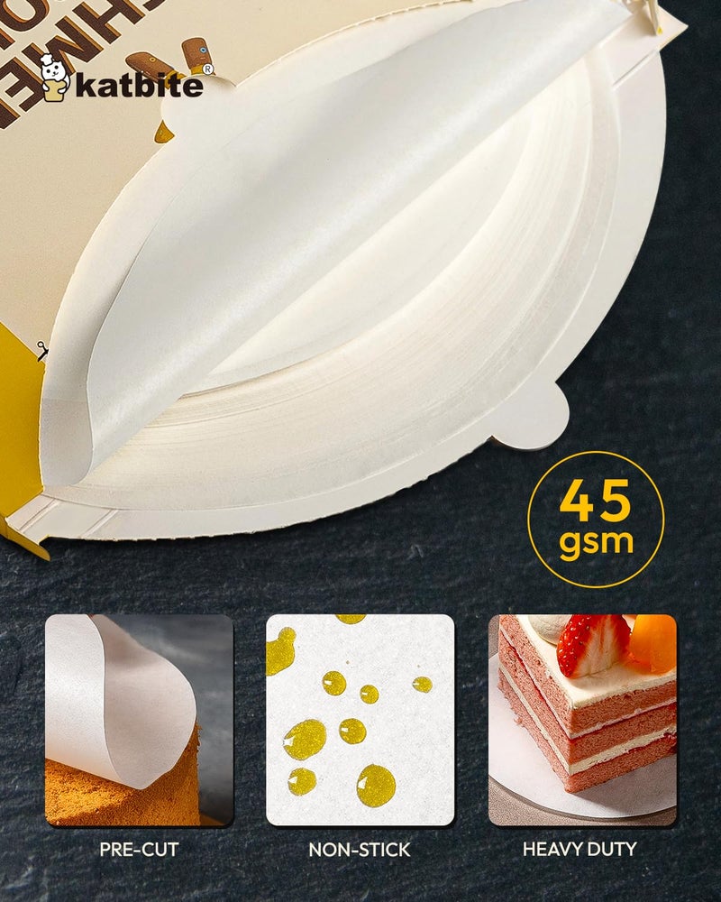 Katbite 4 Inch 400Pcs Parchment Paper Rounds, Round Parchment Paper for Cake Baking, Air Fryer Liners, Freezing, Tortilla Press(2 Pack of 200Pcs) - Image 2