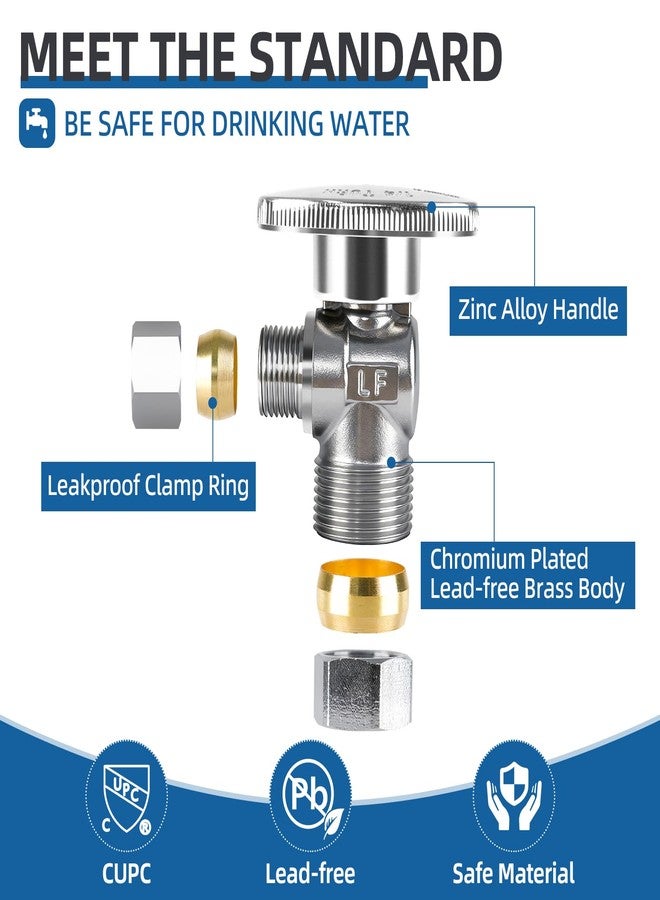 BH (10 Pack) BH Angle Stop Valve 1/2" Nominal Compression x 3/8" OD, 1/4-Turn Shut Off Valve, Chrome Plated Brass, for Bathroom Toilet Kitchen Shower Plumbing - Image 2