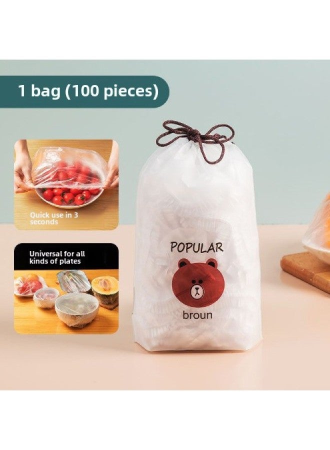 Color Disposable Plastic Wrap Tear-free Cover Set Food Grade PE Material Special Bowl Set Household Fresh-keeping Bag Wholesale-Specifications:Boutique Bear (white)  - Image 1