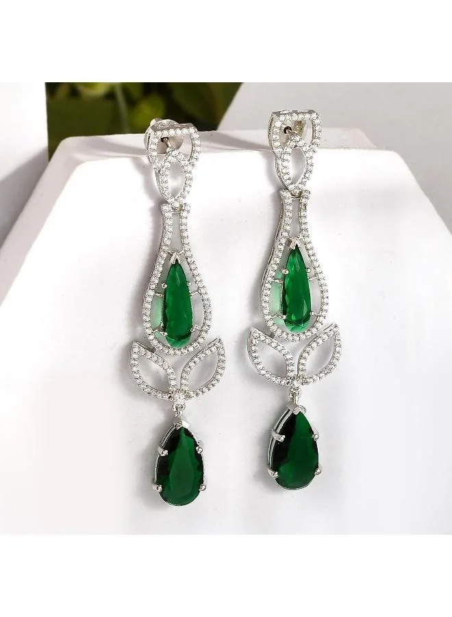 VOYLLA Voylla Sparkling Elegance Radiant Emerald American Diamond Dangler Earrings