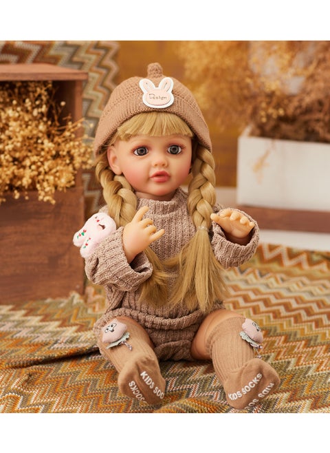Realistic Full Silicone Baby Doll – 55 cm Tall,  Lifelike Features and Fashionable Outfits