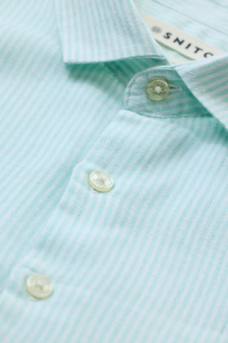 سنيتش Relaxed Fit Linen Blend Stripes Light Green Shirt