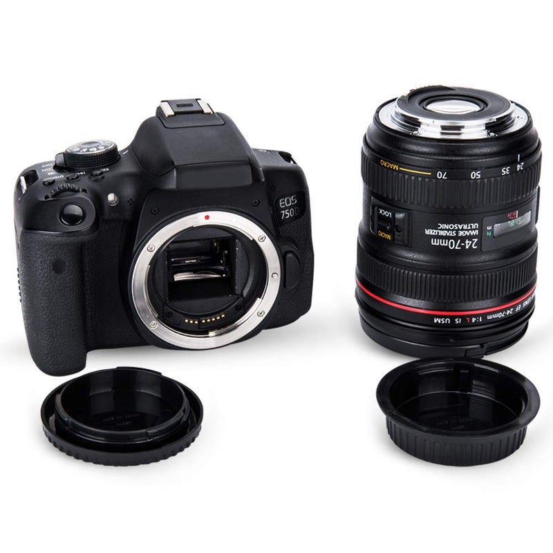 JJC 2-Pack Body Cap Cover and Rear Lens Cap Kit for Canon EOS Rebel T6 T7 T5 T4i T5i T6i T6s T7i T8i SL1 SL2 SL3 60D 70D 77D 80D 90D 5D Mark II III IV 6D 7D & More Canon DSLR Camera with EF EF-S Lens - Image 3