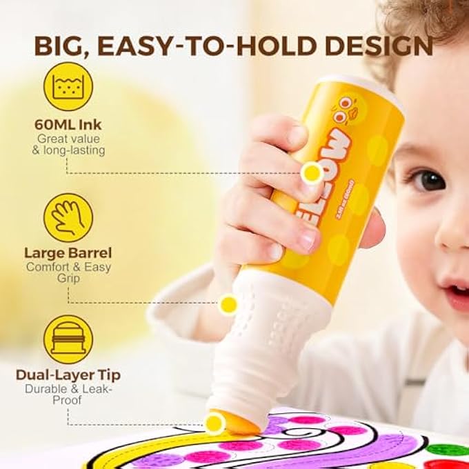 JARMELO WASHABLE DOT MARKERS FOR TODDLERS 1-3, 12 COLORS DOT PAINTS WITH 108 PDF & 20 ACTIVITY PAPERS, NON-TOXIC BINGO PENS FOR TODDLERS 2-4, KIDS ARTS AND CRAFTS SUPPLIES - Image 3
