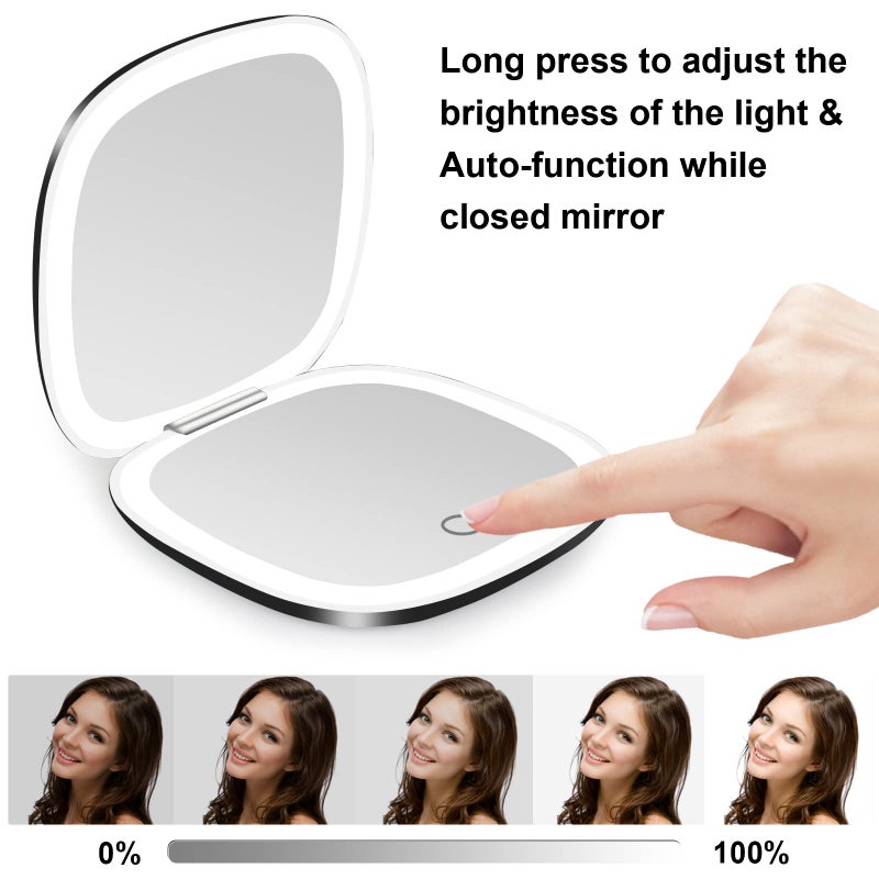 deweisn Compact Mirror, Lighted Travel Makeup Mirror with 1X/10X Magnifying Double Sided Dimmable Portable Pocket Mirror for Handbag, USB Charging(Black) - Image 5