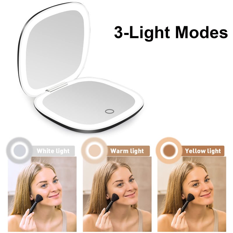 deweisn Compact Mirror, Lighted Travel Makeup Mirror with 1X/10X Magnifying Double Sided Dimmable Portable Pocket Mirror for Handbag, USB Charging(Black) - Image 4