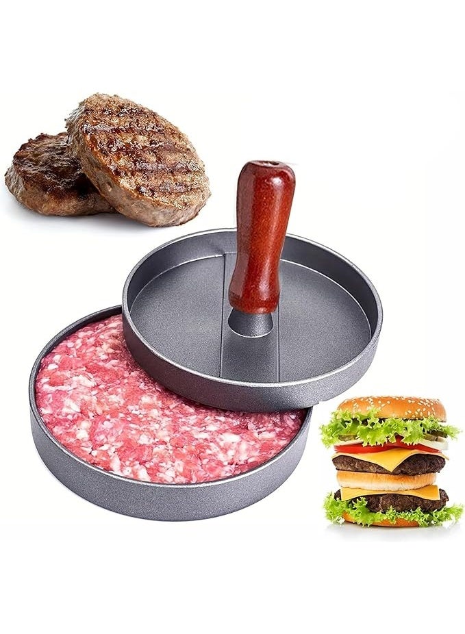 Professional Aluminum Burger Press with Wooden Handle – Non-Stick Round Mold for Beef, Chicken, and Veggie Burgers – Tool for Making Uniform Burgers for Grilling and Home Cooking - Image 4