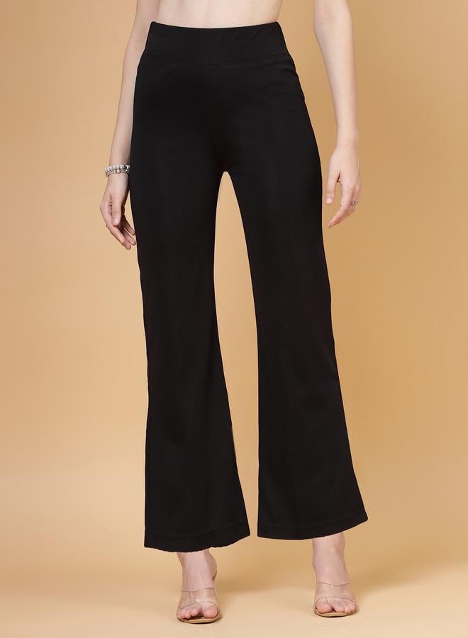 PAUSE PAUSE Women Black Solid High-Rise Flared Pants - Image 1