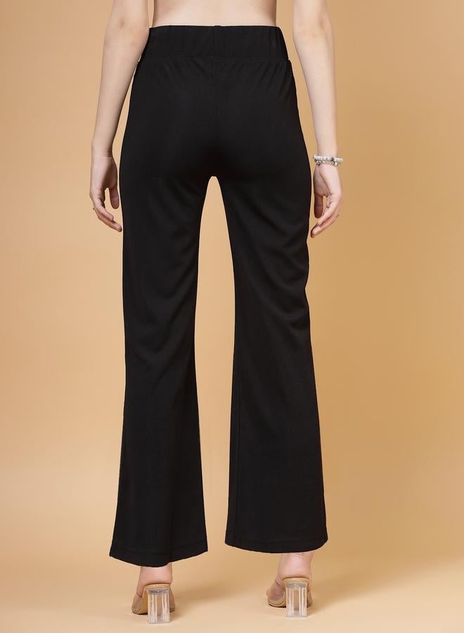 PAUSE PAUSE Women Black Solid High-Rise Flared Pants - Image 4