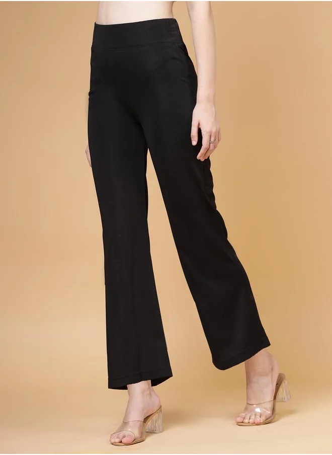 بوز PAUSE Women Black Solid High-Rise Flared Pants
