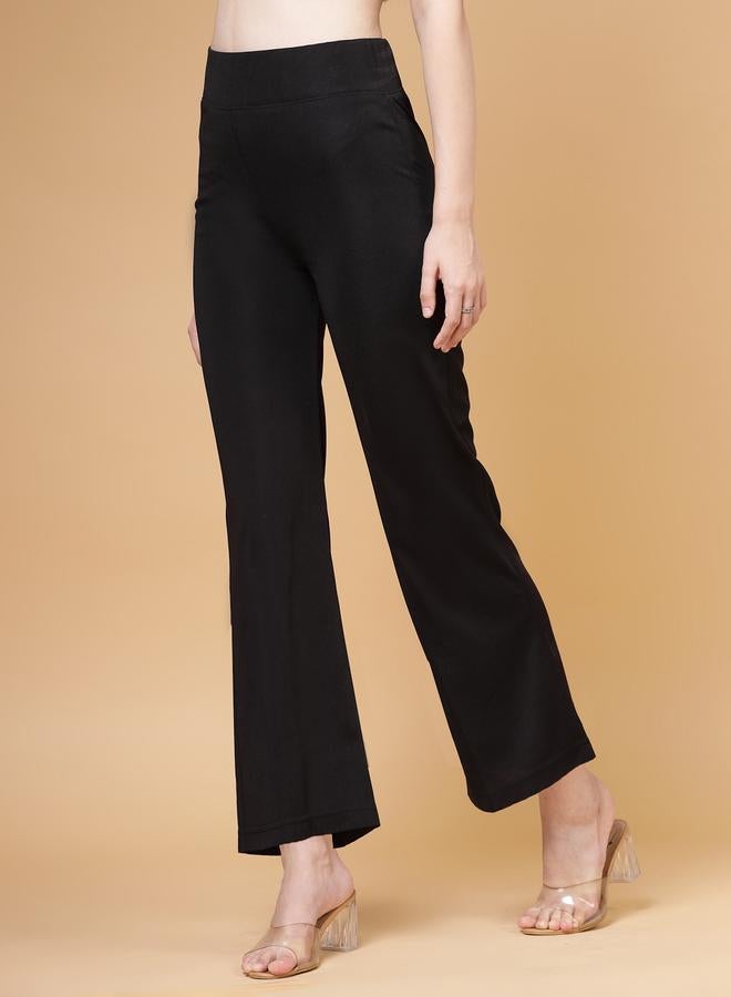 PAUSE PAUSE Women Black Solid High-Rise Flared Pants - Image 2