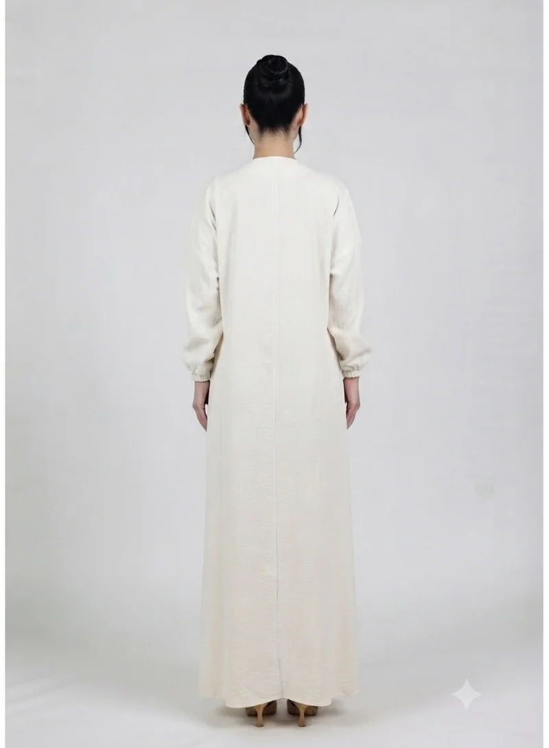 Nikias  White American Linen Umrah Abaya with Zipper and Pockets – Fully Covered and Easy to Wear, Includes Matching Sheila for Women | Best Price UAE