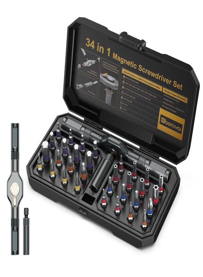 KeeKit 34 in 1 Ratchet Screwdriver Set, DIY Magnetic Screwdriver Set with Detachable Ratchet Handle, Portable Repair Tool Kit with 32 PCS Bits for Laptop, Furniture, Electronics Maintenance - Image 1
