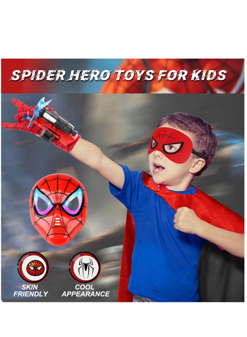 SYOSI Kids Costumes for Spiderman, Super Hero Web Shooter for Kids, Spider Shooter Gloves Toy with Superhero Cape +LED Mask + Eye Mask, Spider Launcher Wrist Toys Costume Cosplay Super Hero Toys Gift  - Image 2