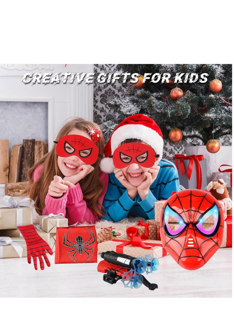 SYOSI Kids Costumes for Spiderman, Super Hero Web Shooter for Kids, Spider Shooter Gloves Toy with Superhero Cape +LED Mask + Eye Mask, Spider Launcher Wrist Toys Costume Cosplay Super Hero Toys Gift  - Image 3