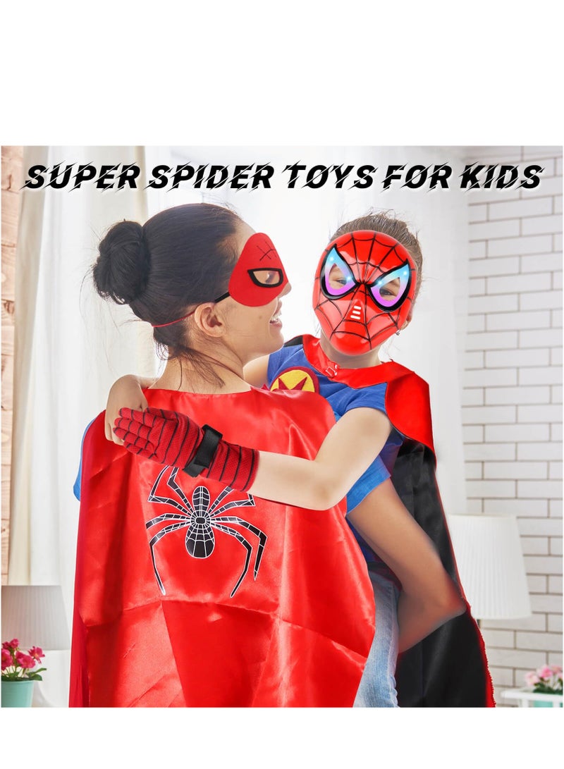 SYOSI Kids Costumes for Spiderman, Super Hero Web Shooter for Kids, Spider Shooter Gloves Toy with Superhero Cape +LED Mask + Eye Mask, Spider Launcher Wrist Toys Costume Cosplay Super Hero Toys Gift  - Image 5