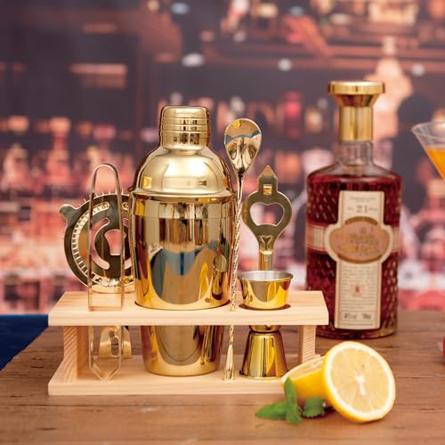 JNWINOG Cocktail Shaker Set Stainless Steel Bartending Kit 186oz Cocktail Bar Set Cocktail Mix Drink Making Kit Professional Bar and Home Drink Bar Tools for Bartender Gold 7Pcs - Image 3
