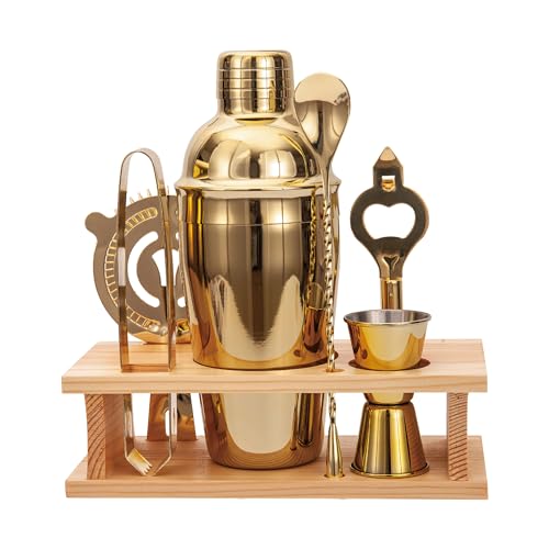 JNWINOG Cocktail Shaker Set Stainless Steel Bartending Kit 186oz Cocktail Bar Set Cocktail Mix Drink Making Kit Professional Bar and Home Drink Bar Tools for Bartender Gold 7Pcs - Image 1