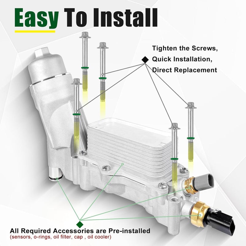 LOREADA 926-959 Upgraded Full Aluminum Engine Oil Filter Housing Kit with Oil Cooler Sensors and Gaskets for Chrysler 200 300 - Image 5