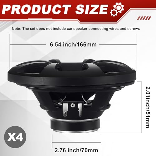 Datanly 2 Pairs 2-Way Coaxial Car Audio Speakers Full Range Speakers with Powerful Sound and Easy Installation Enhanced Bass Response Black Car Loudspeaker (6.5") - Image 2