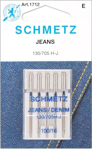 SCHMETZ Jean & Denim Sewing Machine Needles - Precision Needles for Heavy Fabric, Size 100/16, 5-Needle Cards, Pack of 1 - Image 1