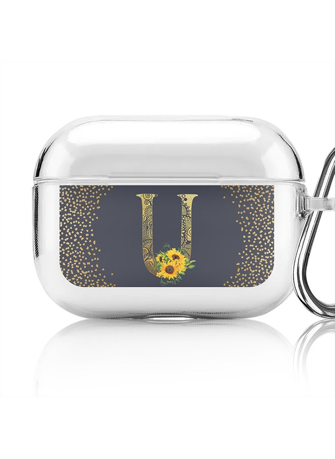 Stylizedd - Classic Clear printed Case for Apple Airpods Pro Soft TPU Gel Thin Transparent Flexible Cover - Custom Monogram Initial Letter Mandala Floral Pattern Alphabet - U (Grey ) - Image 1