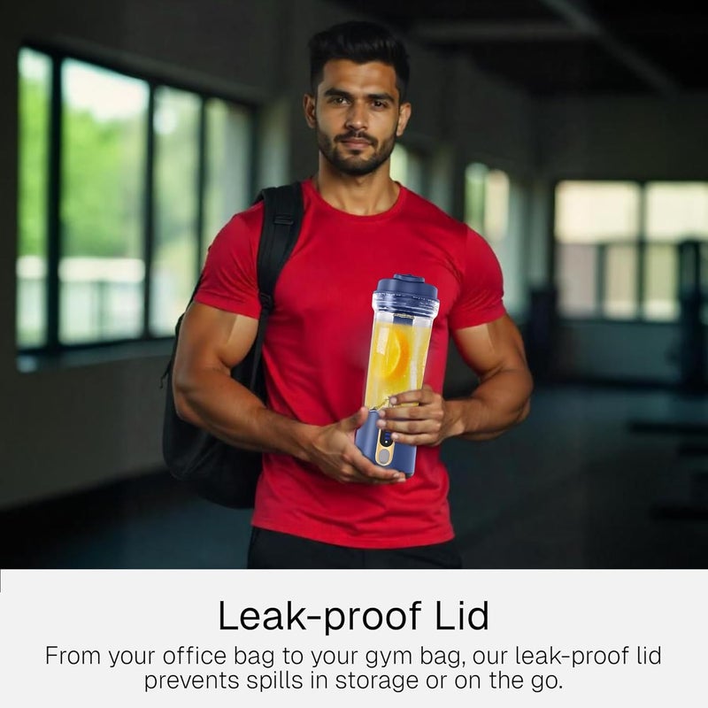 Home Basic خلاط محمول للعصائر والسموذي | وعاء خالي من BPA بسعة 450 مل / محرك 126 واط / بطارية قابلة للشحن بسعة 4000 مللي أمبير / شفرات حادة من الفولاذ المقاوم للصدأ، خلاط عصير للصالات الرياضية والمكاتب والمنزل والسفر الخارجي (R100) - Image 5