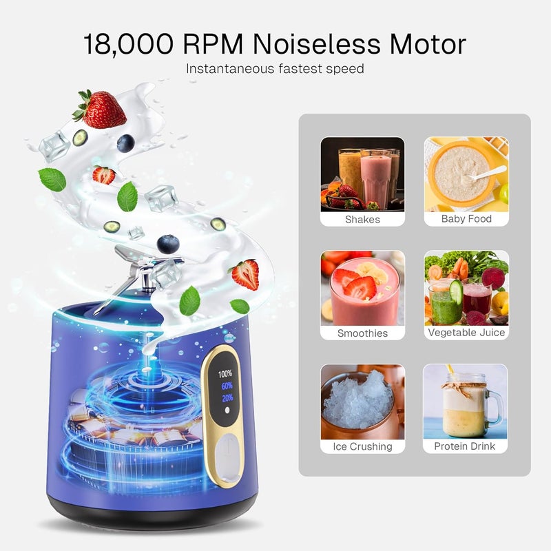 Home Basic خلاط محمول للعصائر والسموذي | وعاء خالي من BPA بسعة 450 مل / محرك 126 واط / بطارية قابلة للشحن بسعة 4000 مللي أمبير / شفرات حادة من الفولاذ المقاوم للصدأ، خلاط عصير للصالات الرياضية والمكاتب والمنزل والسفر الخارجي (R100) - Image 3