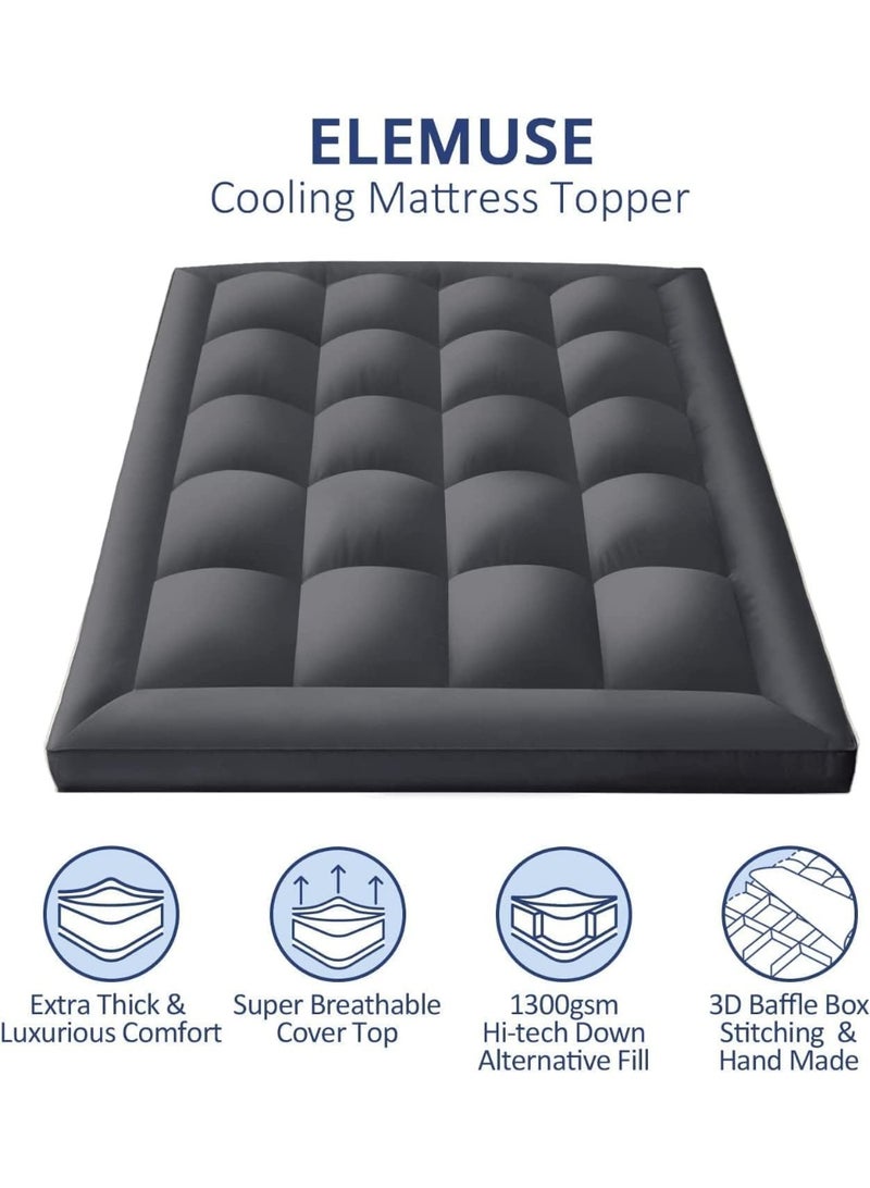Super Soft Fabric King Mattress Topper Hotel - 180 x 200+6 cm, Luxury Fluffy Soft Comfortable Breathable 600 GSM Extra Thick Bed Topper With Elastic Bands, Gray - Image 5