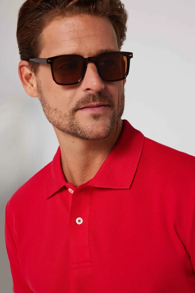 Tudors Men's Slim Fit Narrow Cut 100% Cotton Plain Pique Red Polo Neck T-Shirt