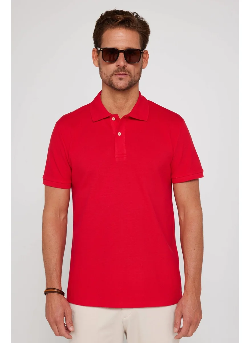 Tudors Tudors Men's Slim Fit Narrow Cut 100% Cotton Plain Pique Red Polo Neck T-Shirt