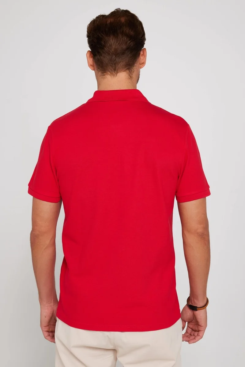 Tudors Men's Slim Fit Narrow Cut 100% Cotton Plain Pique Red Polo Neck T-Shirt