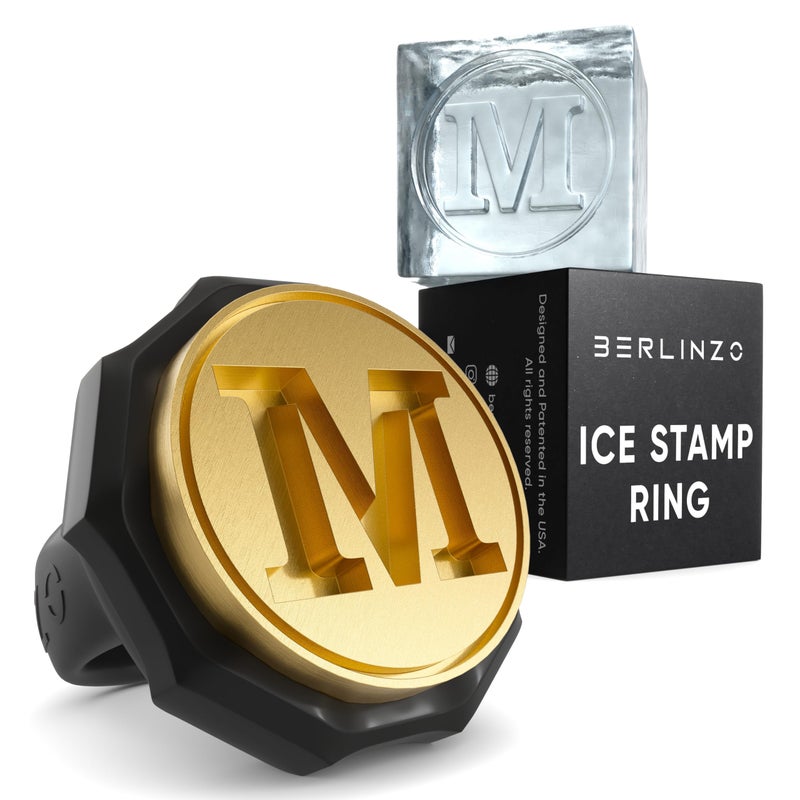 Berlinzo Ice Stamp Ring for Cube Sphere Custom Ice Cubes for Whiskey Mojito Cocktails M Letter Shaped Brass Ice Stamp m 3mm Depth Black