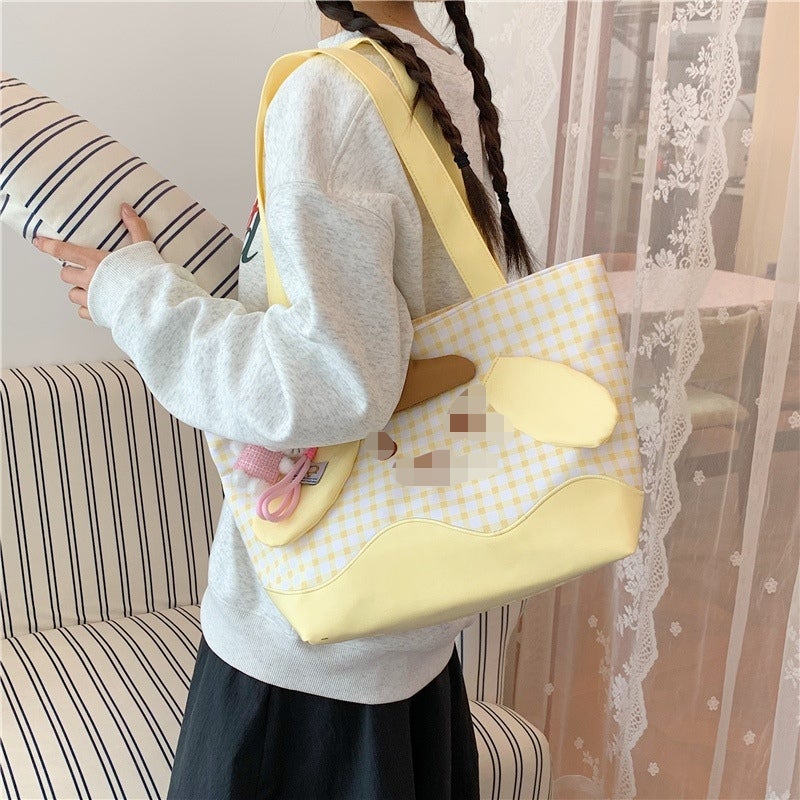 Cute Checkered Cat Print Large Capacity Tote Bag for Women - Image 3
