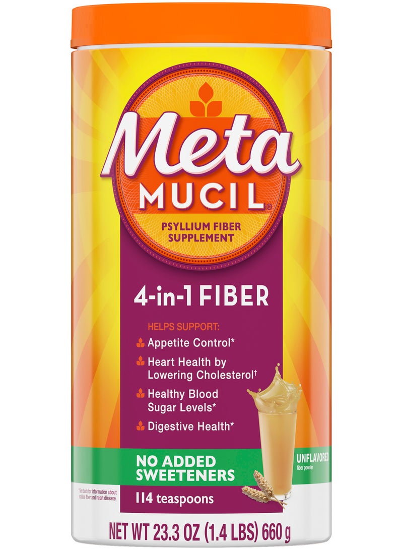 Metamucil Psyllium 4-in-1 Fiber, No Sweeteners, 23.3 OZ - Image 1