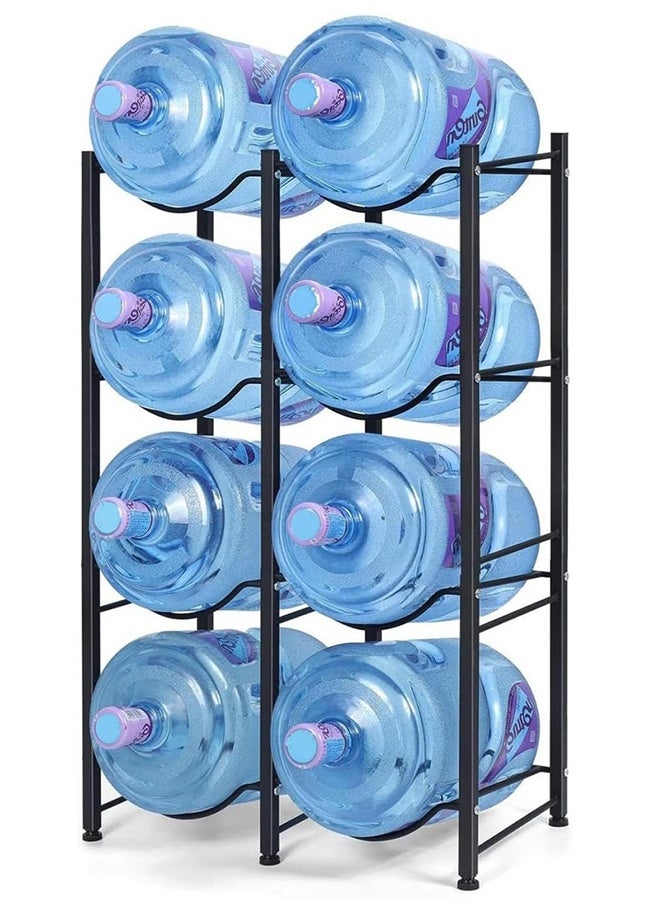 RollsTimi  5 Gallon Water Bottle Holder, 4 Tier Water Jug Rack, Water Jug Holder Rack for 5 Gal Water Bottle, Heavy Duty Detachable 5 Gallon Water Jug Stand for 8 Bottles,Black - Image 1