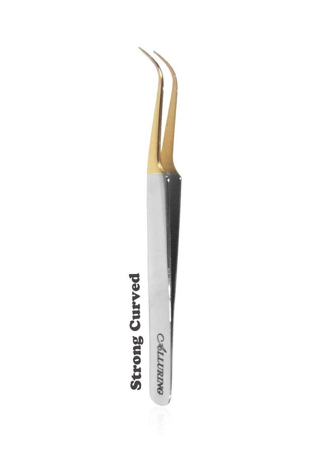 Alluring Chrome With Gold Tip Tweezers For Eyelash Extensionstrong Curve - Image 2