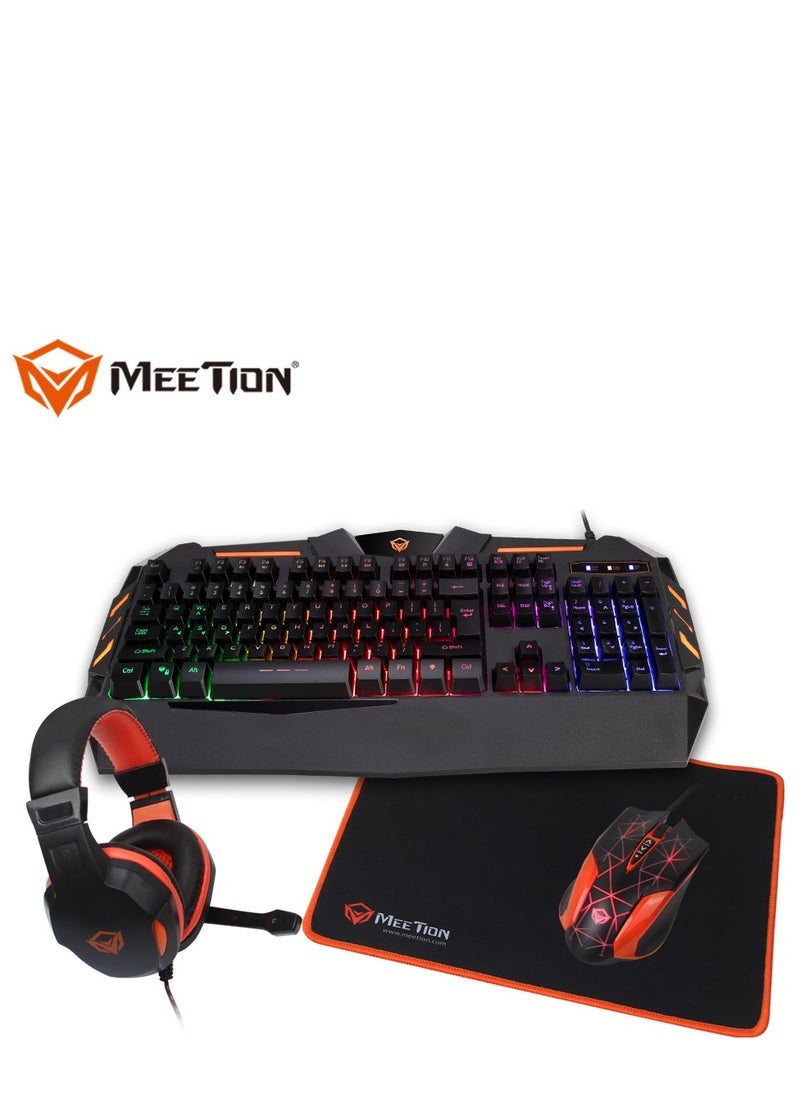 Meetion Meetion C-500 4-in-1 Gaming Combo – Rainbow Backlit USB Keyboard, Ergonomic Gaming Mouse, Mouse Pad & Headset | Plug-and-Play for PC & Laptop Gamers | Full RGB Gaming Kit  - Image 1