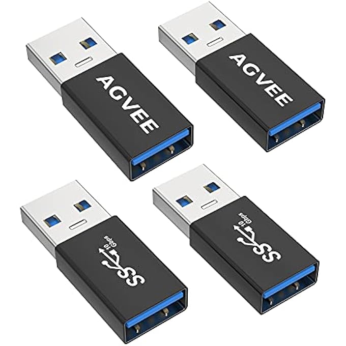 AGVEE [4 PACK] USB-A 3.0 FEMALE TO USB-A 3.0 MALE ADAPTER, USB 3.0 CONVERTER COUPLER EXTENSION EXTENDER CONNECTOR, BLACK - Image 1