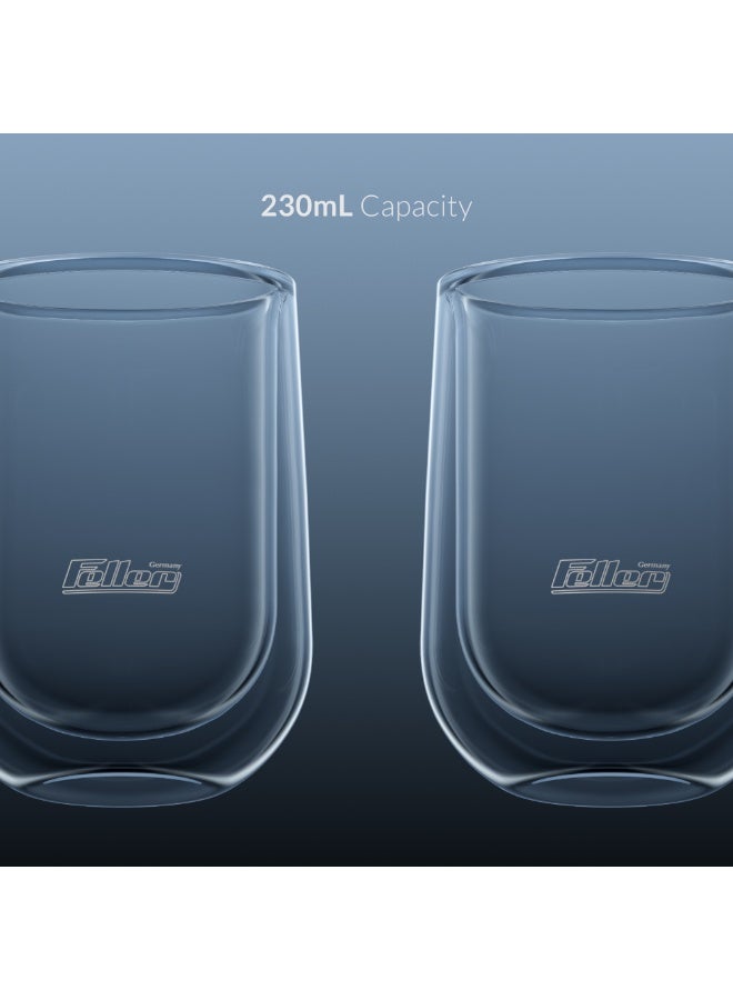 Feller Germany TG230 Double-Wall Glasses Set of 2, 230ml Insulated Borosilicate Tumblers for Coffee, Tea, Water & Juice, Keeps Drinks Hot & Cold, Thermal Shock Resistant, BPA-Free - Image 3