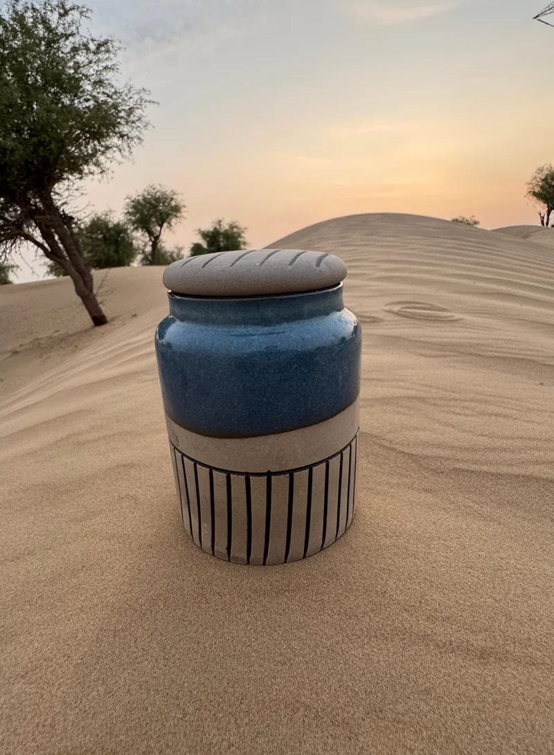 Tohfa Luxe Tohfa Luxe Coastal Clay Artisan Storage Jar â€“ 14 cm