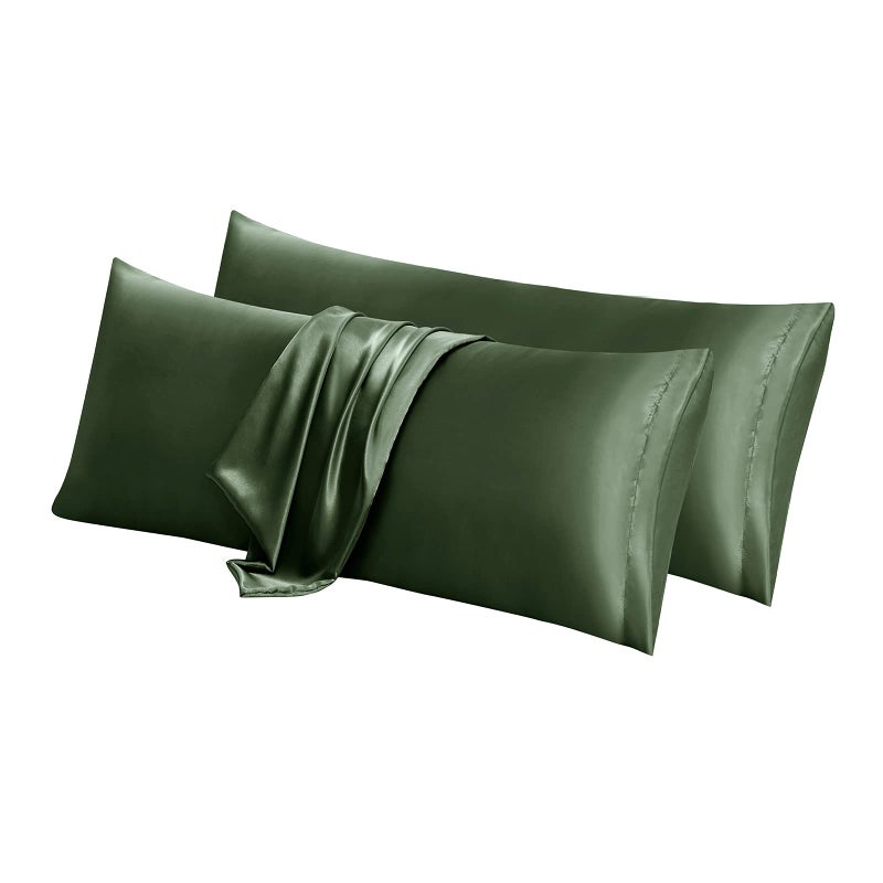 Aormenzy Satin Body Pillow Cover Set of 2 20x54 Inches Woodland Green Body Pillow Case for Adults Silky Soft  Cooling Body Pillow Pillowcase with Envelope Closure