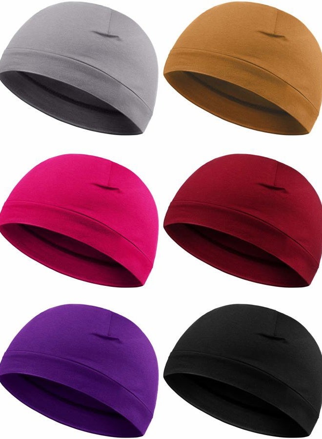 Syhood 6 Pieces Men Skull Caps Cotton Beanies Sleep Hats Multifunctional Helmet Liner Cap for Men and Women (Tasteful Colors), Tasteful Colors, M - Image 1