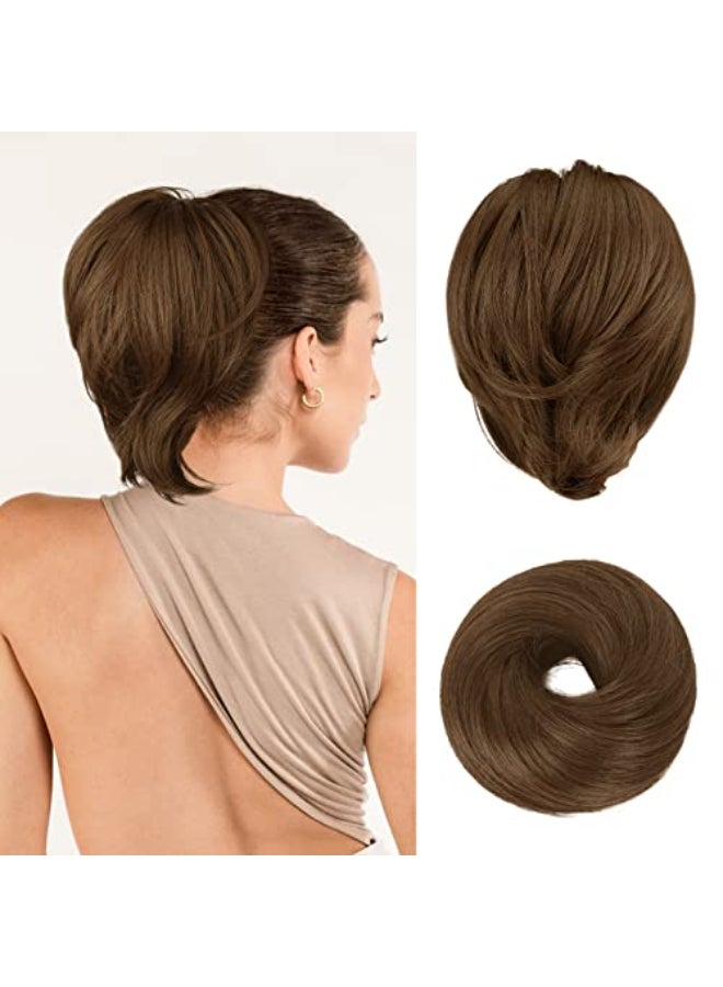 BARSDAR Hair Bun Extensions Synthetic Fully Short Straight Ponytail Hair Bun Extensions for Women Elastic Messy Hair Bun Scrunchies Hairpieces Daily Dark Golden Copper - Image 1