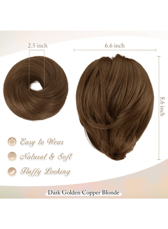 BARSDAR Hair Bun Extensions Synthetic Fully Short Straight Ponytail Hair Bun Extensions for Women Elastic Messy Hair Bun Scrunchies Hairpieces Daily Dark Golden Copper - Image 4