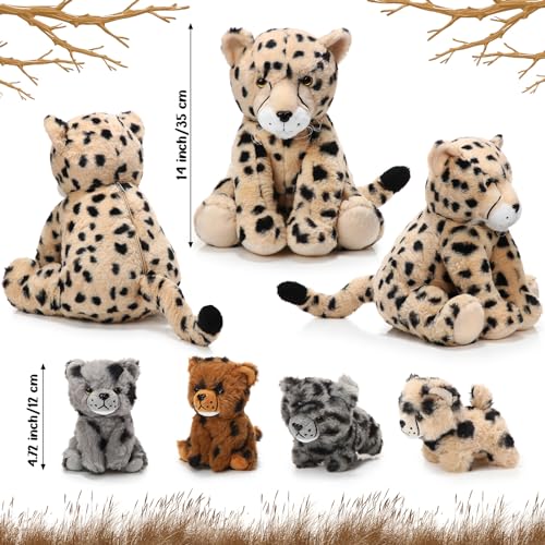 Silipull 5 Pcs Cheetah Stuffed Animals Set Large Mommy Cheetah Plush with 4 Soft Cuddly Baby Cubs in Her Tummy for Boys Girls Birthday Graduation Gifts Forest Party Decors(Sitting Style) - Image 2