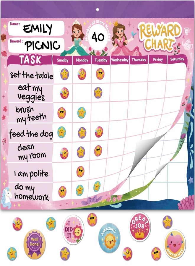 Gooji Princess Reward Chart for Kids - Motivational Chore Chart for Kids, Behavior Chart for Kids at Home, Sticker Chart - Perfect for Encouraging Good Habits, Learning, and Responsibility - Image 1