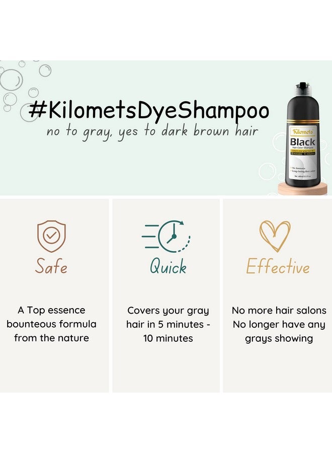 Kilomets BLACK Hair Dye Shampoo 400ml- 100% Grey Coverage in Minutes- Ammonia Free Hair Color Shampoo Cover Gray Silver Hair- Instant Darkening Coloring At Home- Gift for Mom Dad - Image 3